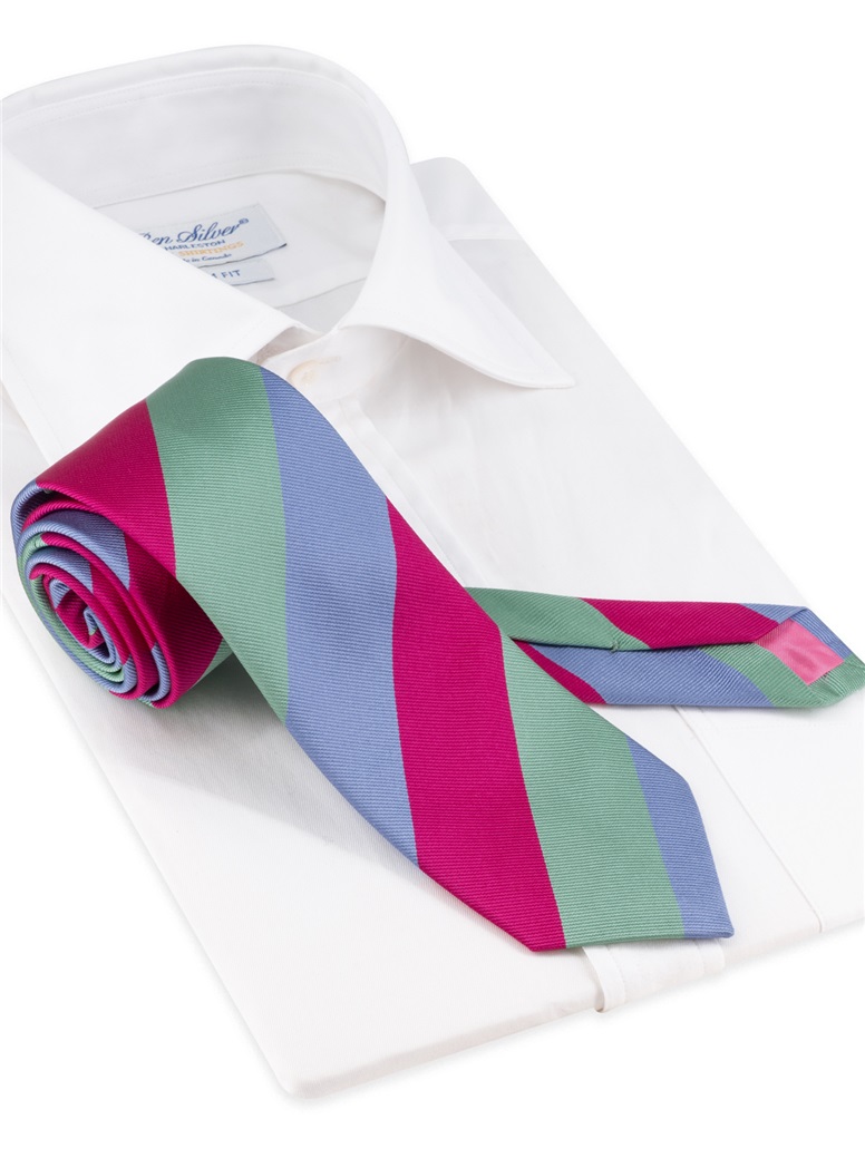 Silk Block Striped Tie in Azalea, Periwinkle, and Sage