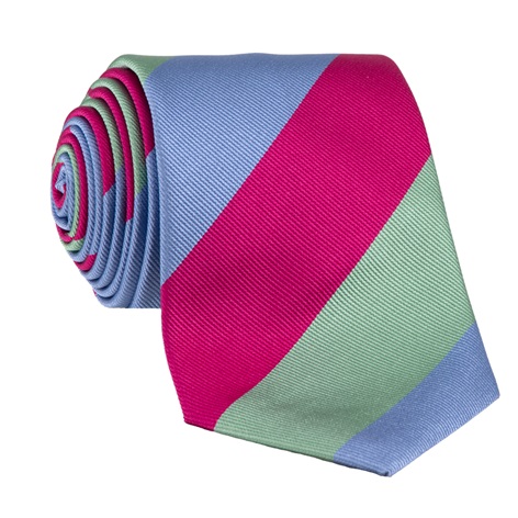 Silk Block Striped Tie in Azalea, Periwinkle, and Sage