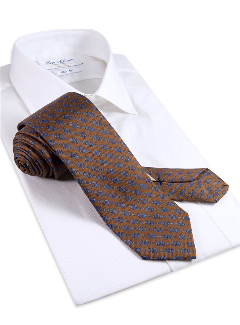 Silk Horse Bit Motif Tie in Mocha
