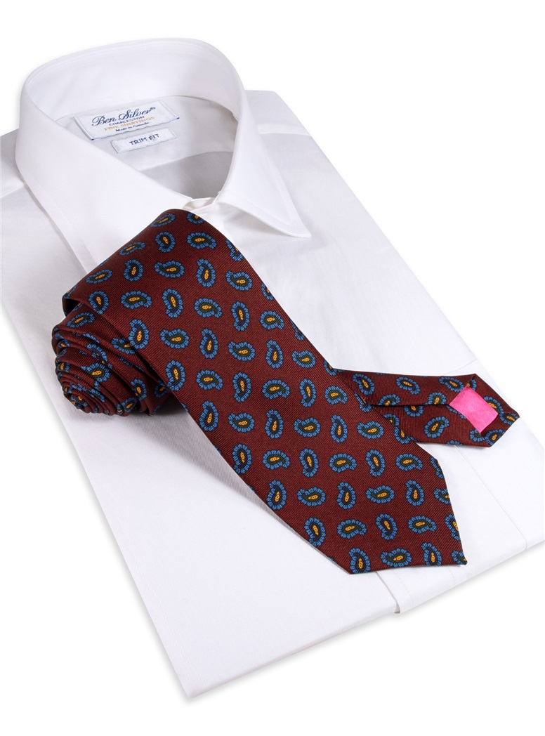 Silk Paisley Printed Tie in Wine