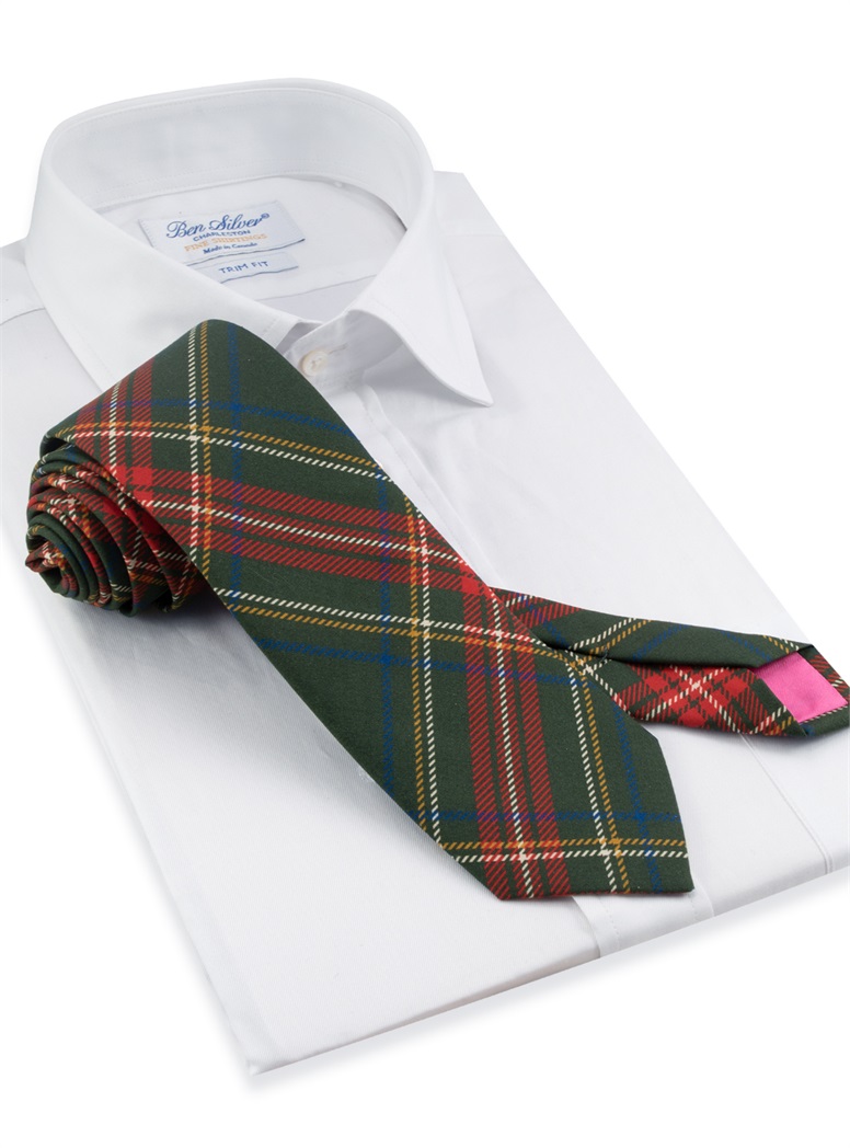 Silk Tartan Printed Tie in Forest