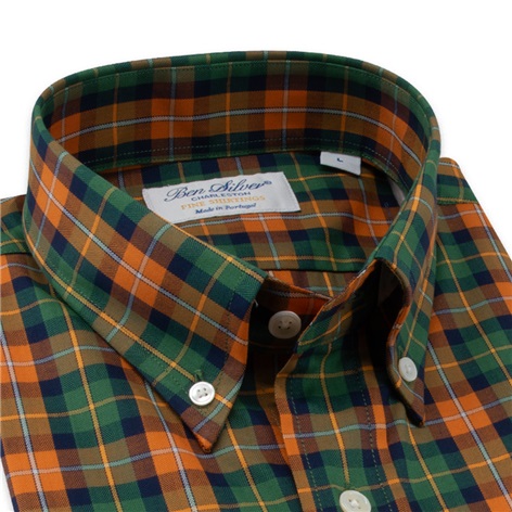Orange and Green Large Check Button Down
