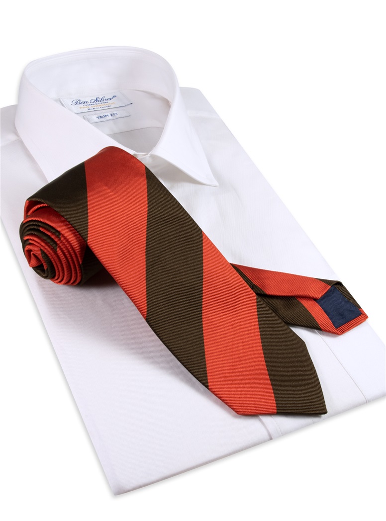 Silk Block Stripe Tie in Tangerine and Mocha