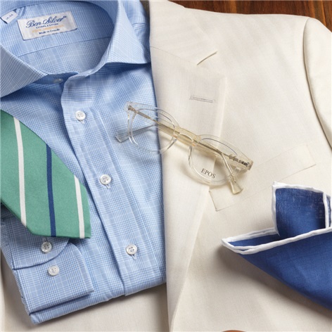 Wool, Silk & Linen Sport Coat in Cream Herringbone