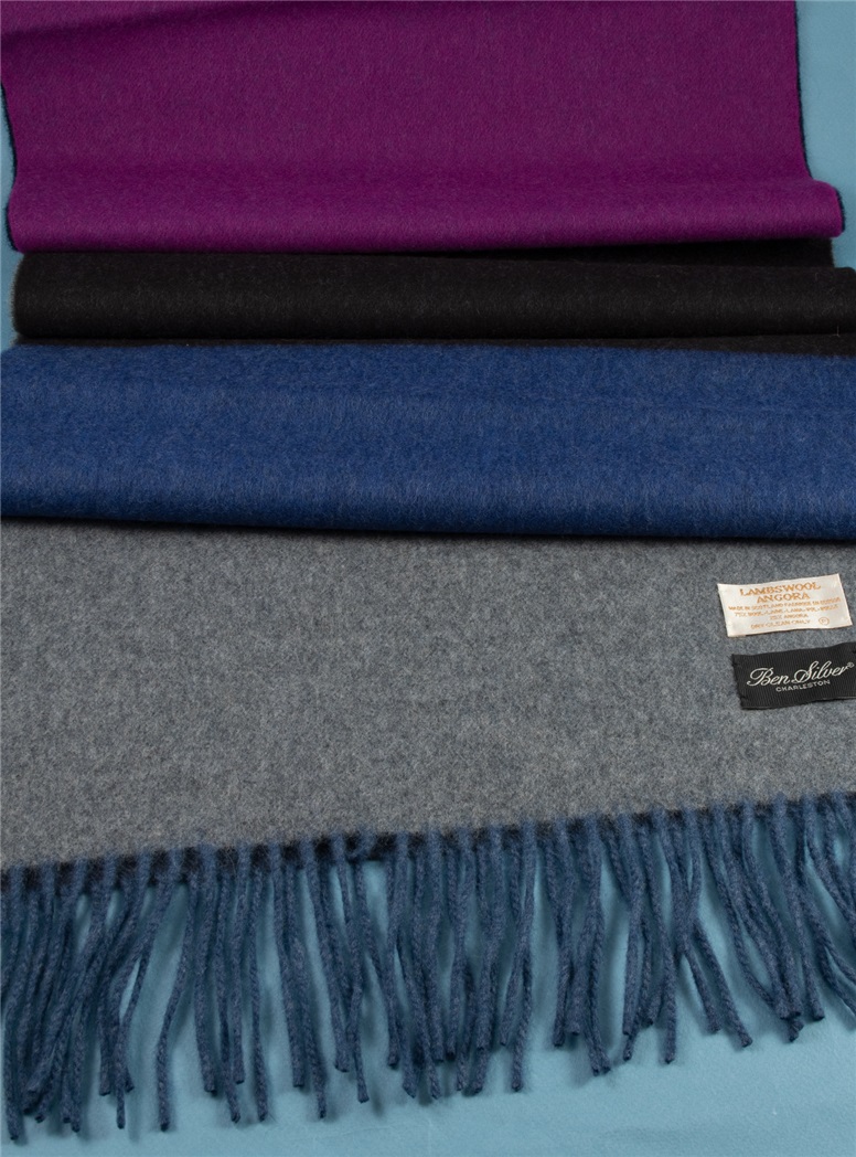 Wool and Alpaca Block Stripe Scarf in Fuchsia and Blue