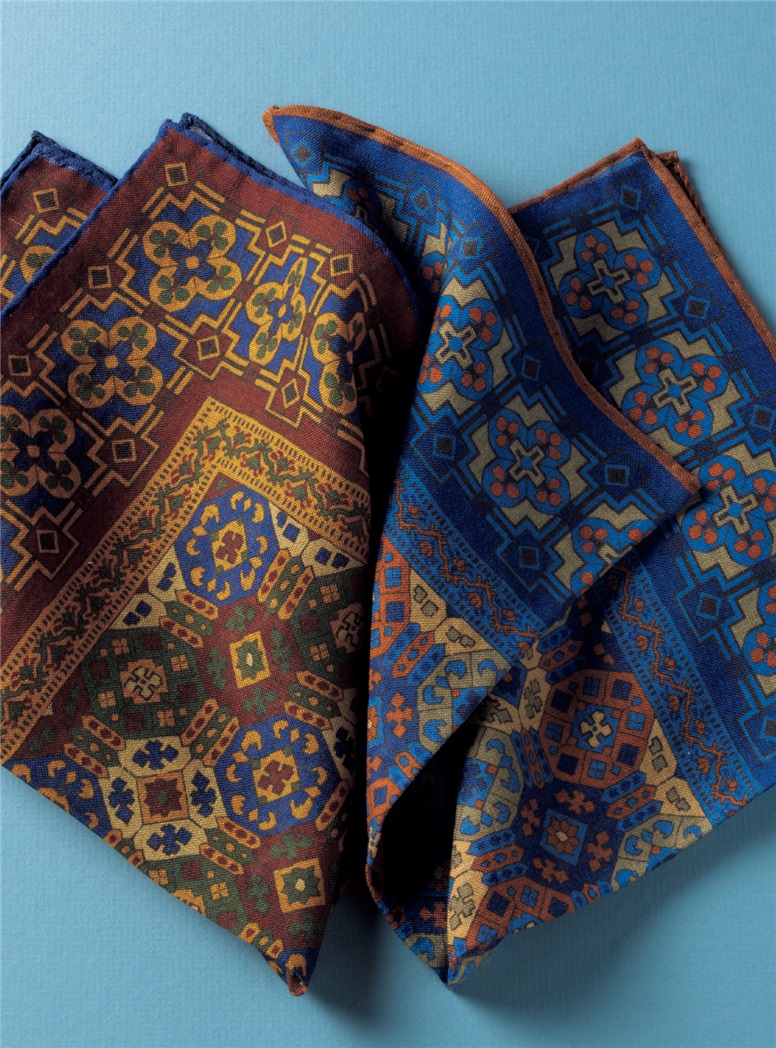 Wool and Silk Tapestry Motif Pocket Squares