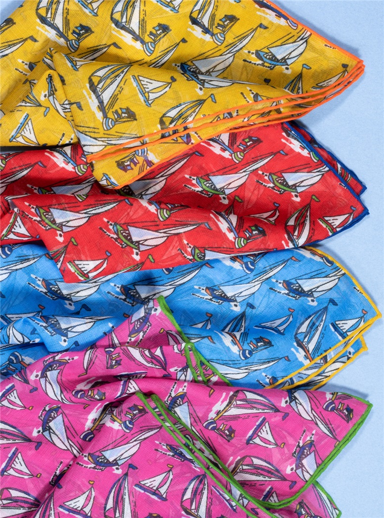 Cotton and Cashmere Sailboat Printed Pocket Squares