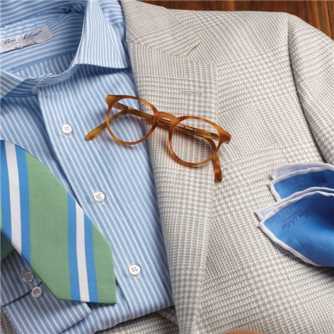 Pure Linen Sport Coat in Cream and Sand Glen Plaid