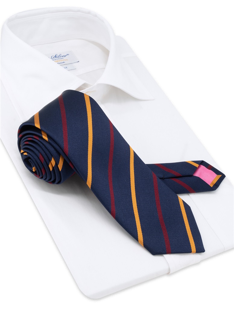 Silk Bar Striped Tie in Navy
