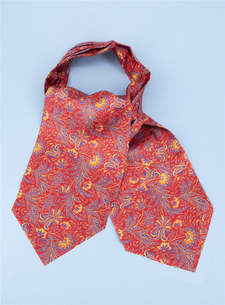 Silk Printed Floral Ascot in Fire