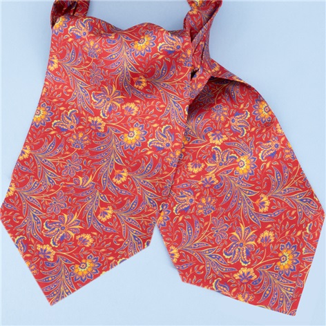 Silk Printed Floral Ascot in Fire