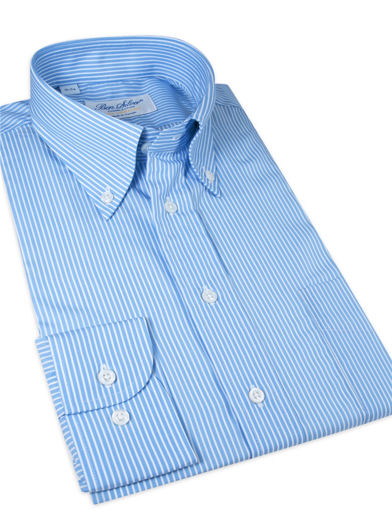 Blue with White Stripe Button Down Travel Shirt