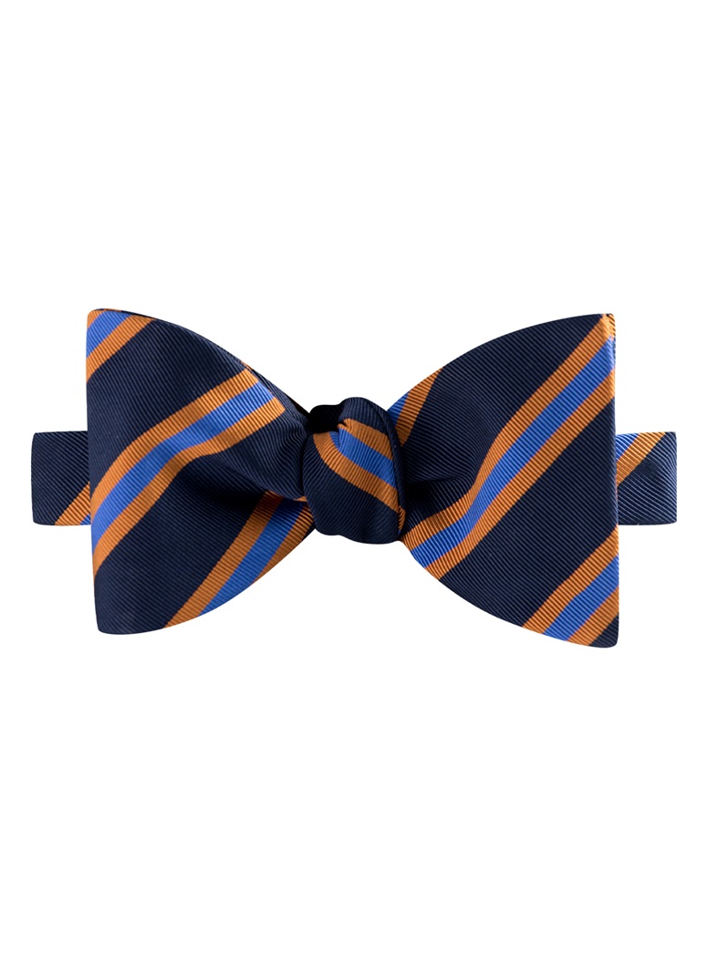 Mogador Silk Stripe Bow Tie in Copper and Cornflower