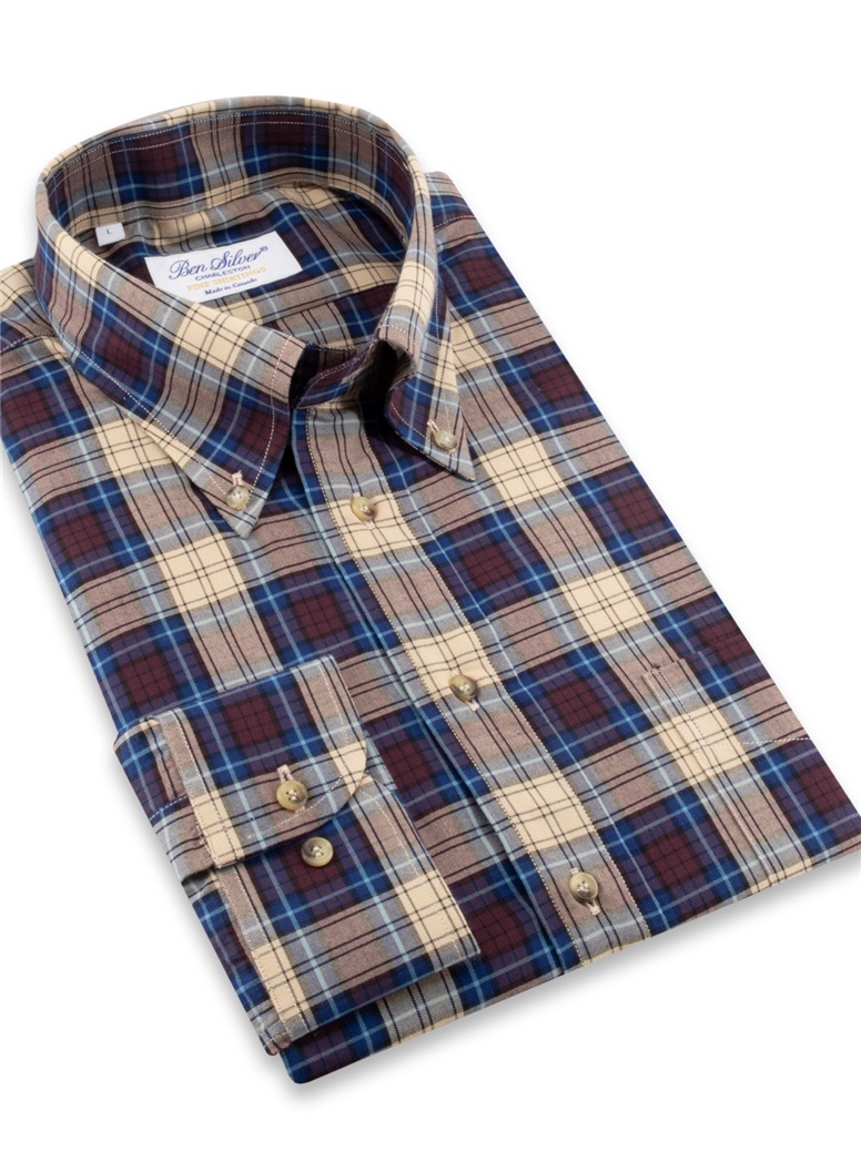 Wine, Royal, and Ecru Plaid Button Down