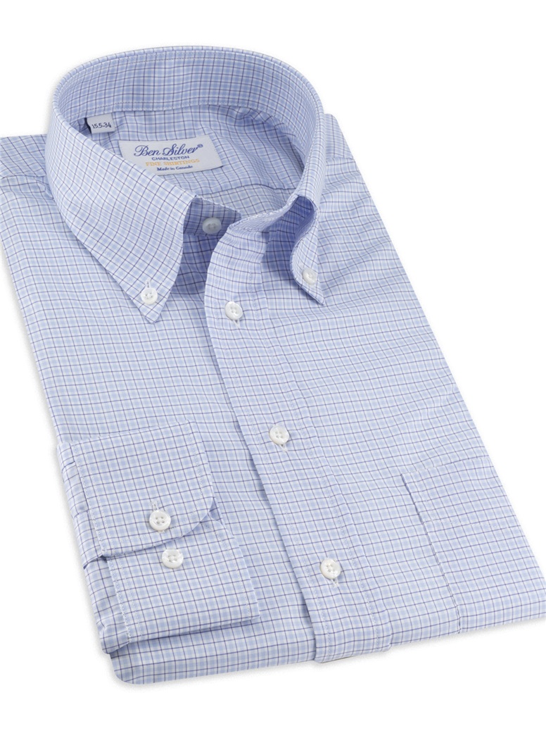 Sky and Navy Windowpane Button Down