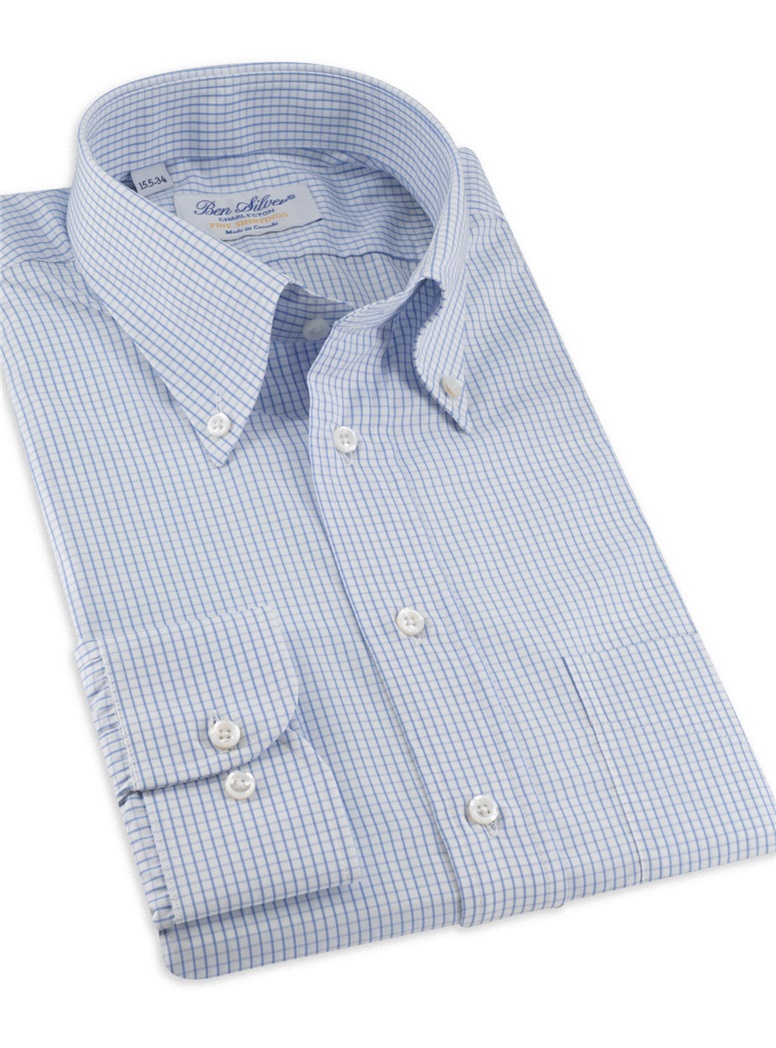 Sky and White Graph Check Button Down