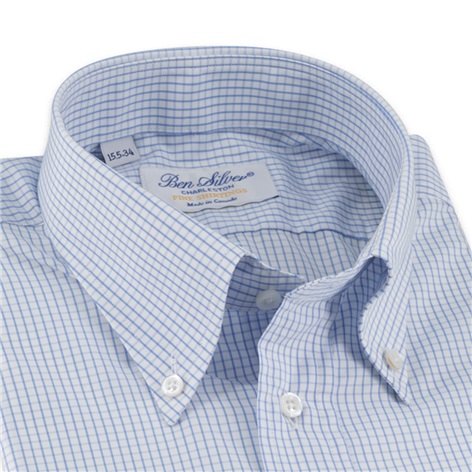 Sky and White Graph Check Button Down