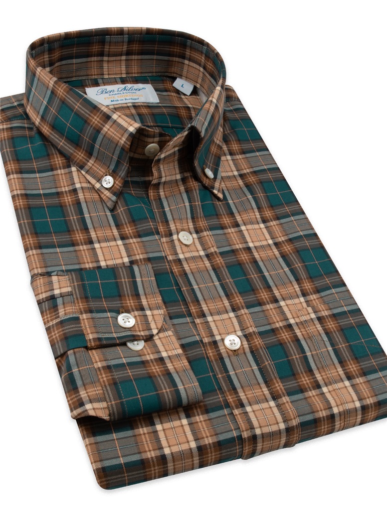 Teal, Brown, and Ecru Check Button Down