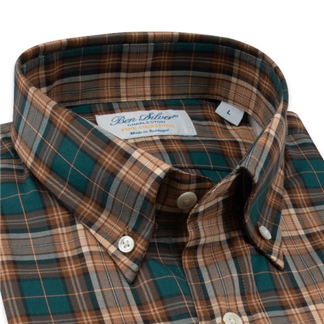 Teal, Brown, and Ecru Check Button Down