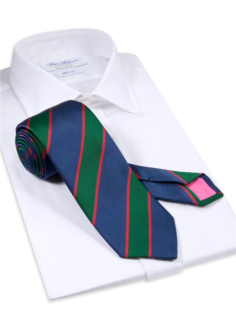 Silk Striped Tie in Royal Blue and Forest