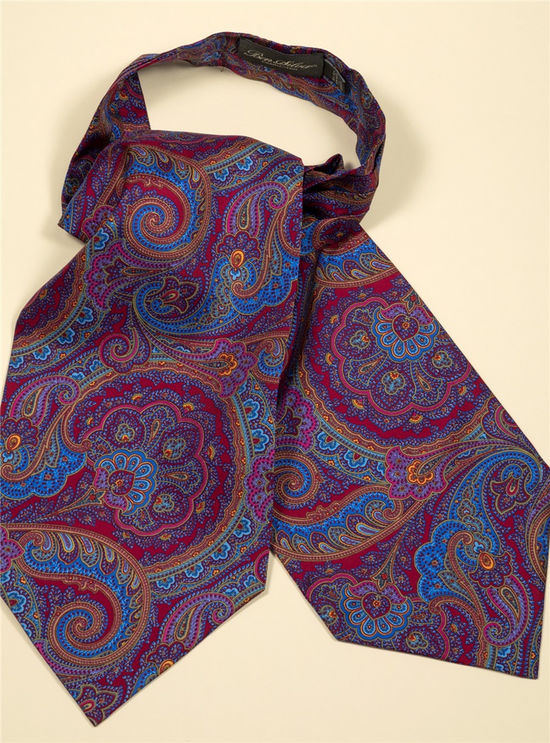 Silk Paisley Printed Ascot in Violet