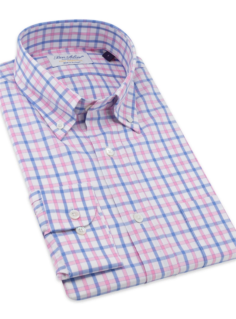 Pink and Blue Check Button Down