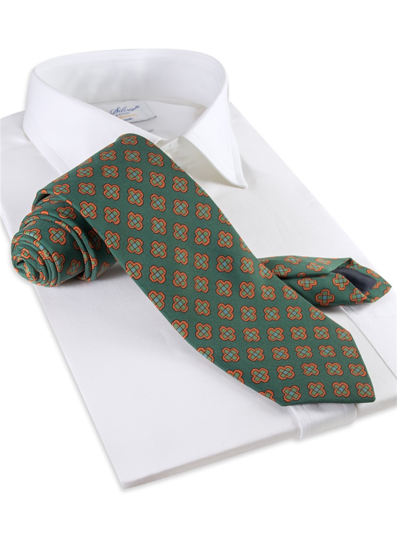 Silk Diamond Motif Tie in Fern