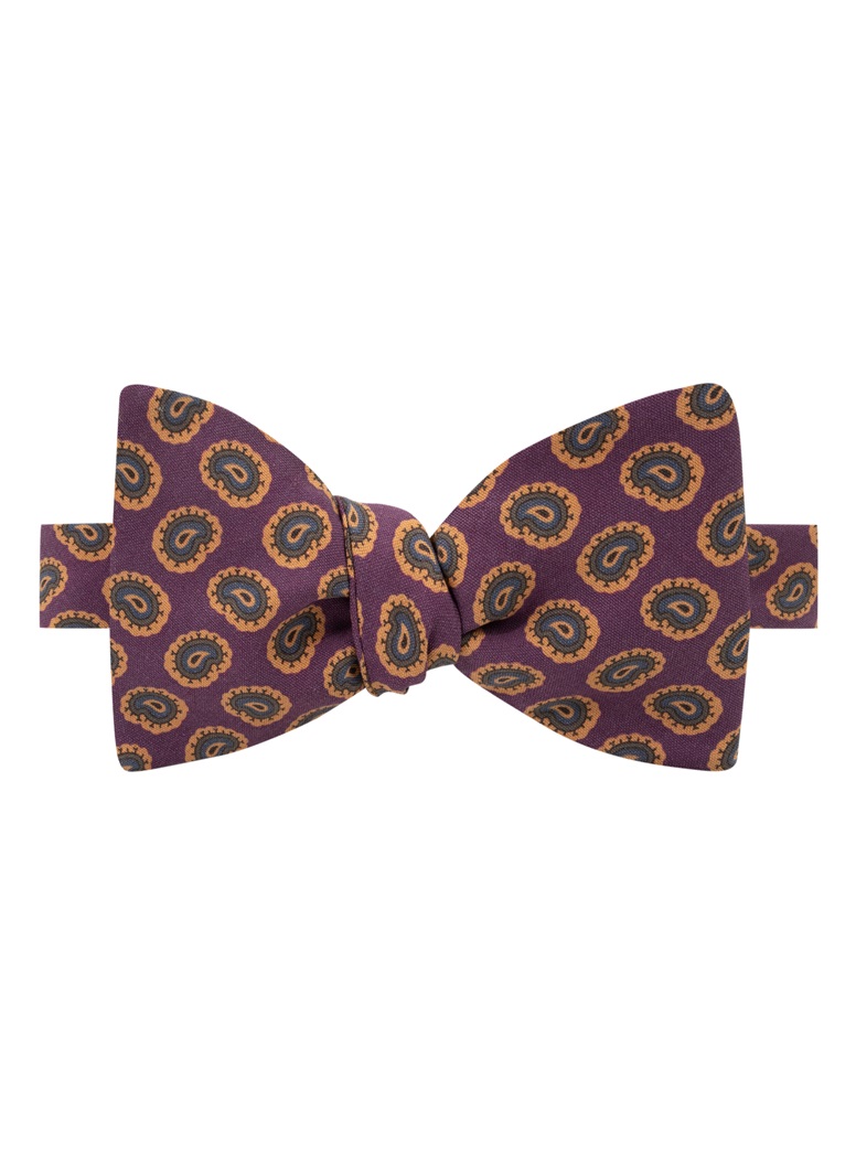 Silk Paisley Printed Bow Tie in Plum