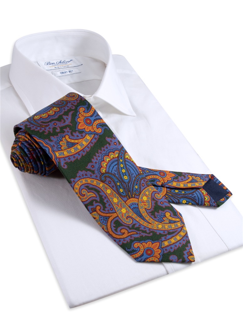 Silk Paisley Printed Tie in Forest