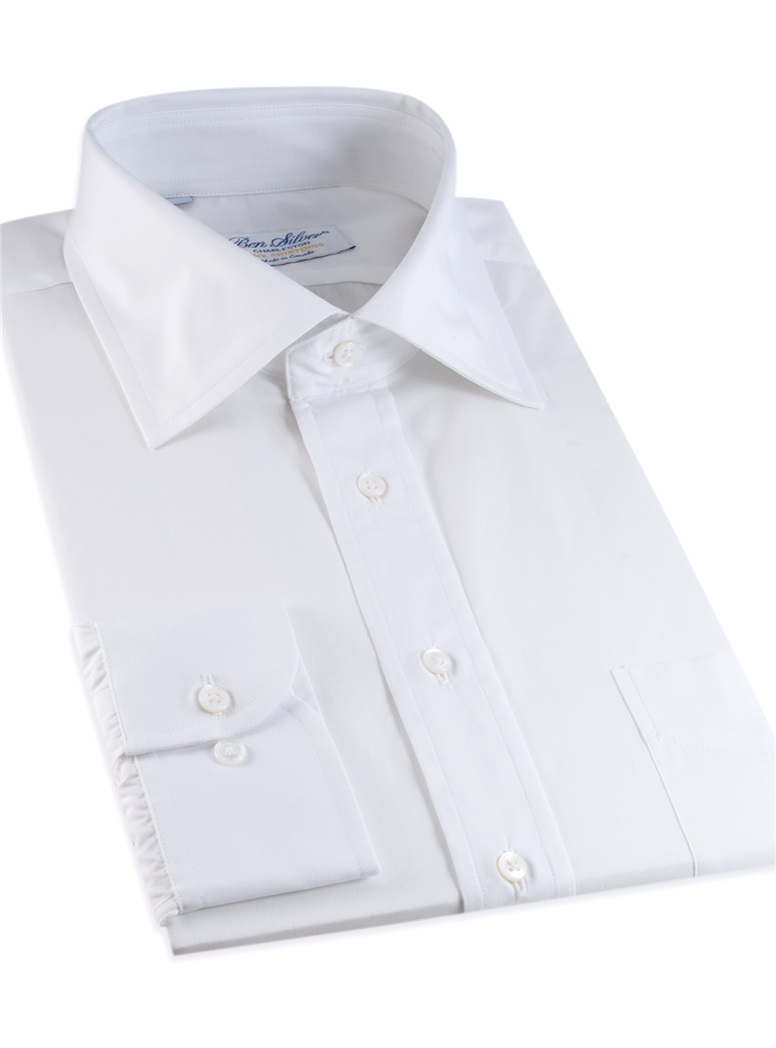 White Broadcloth Spread Collar Shirt