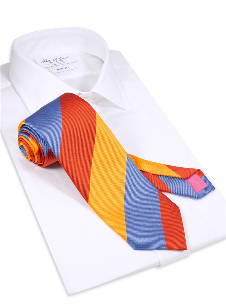 Woven Block Stripe Tie in Sun, Cornflower Blue and Tangerine