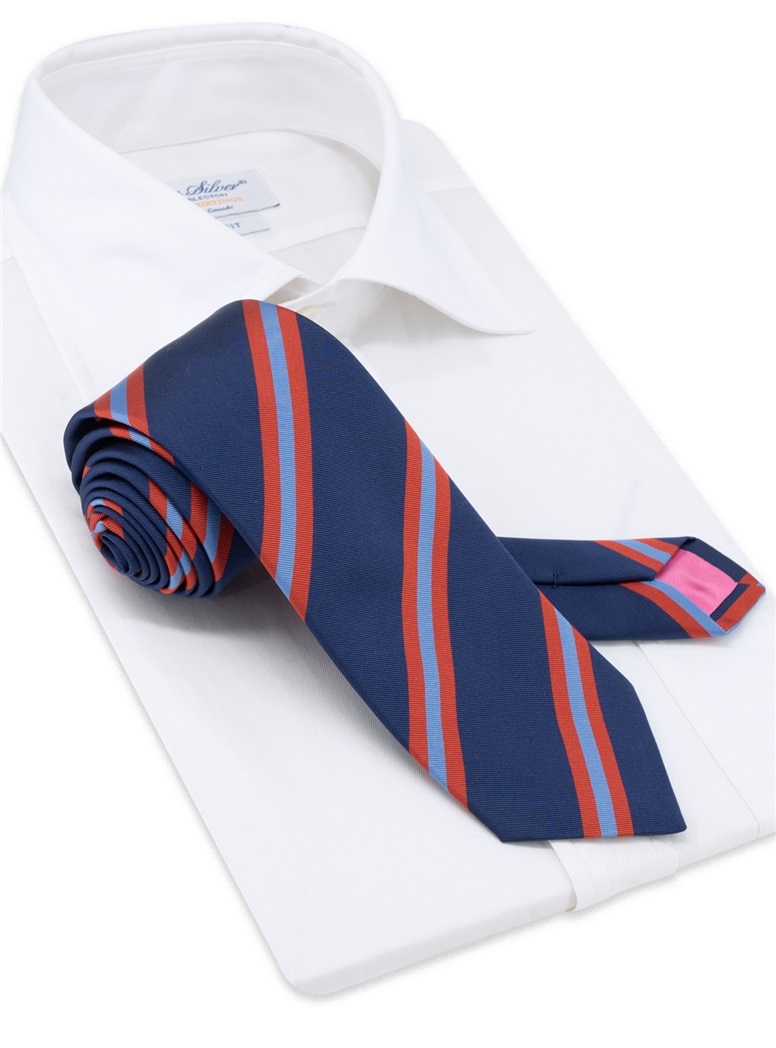 Mogador Silk Striped Tie in Navy