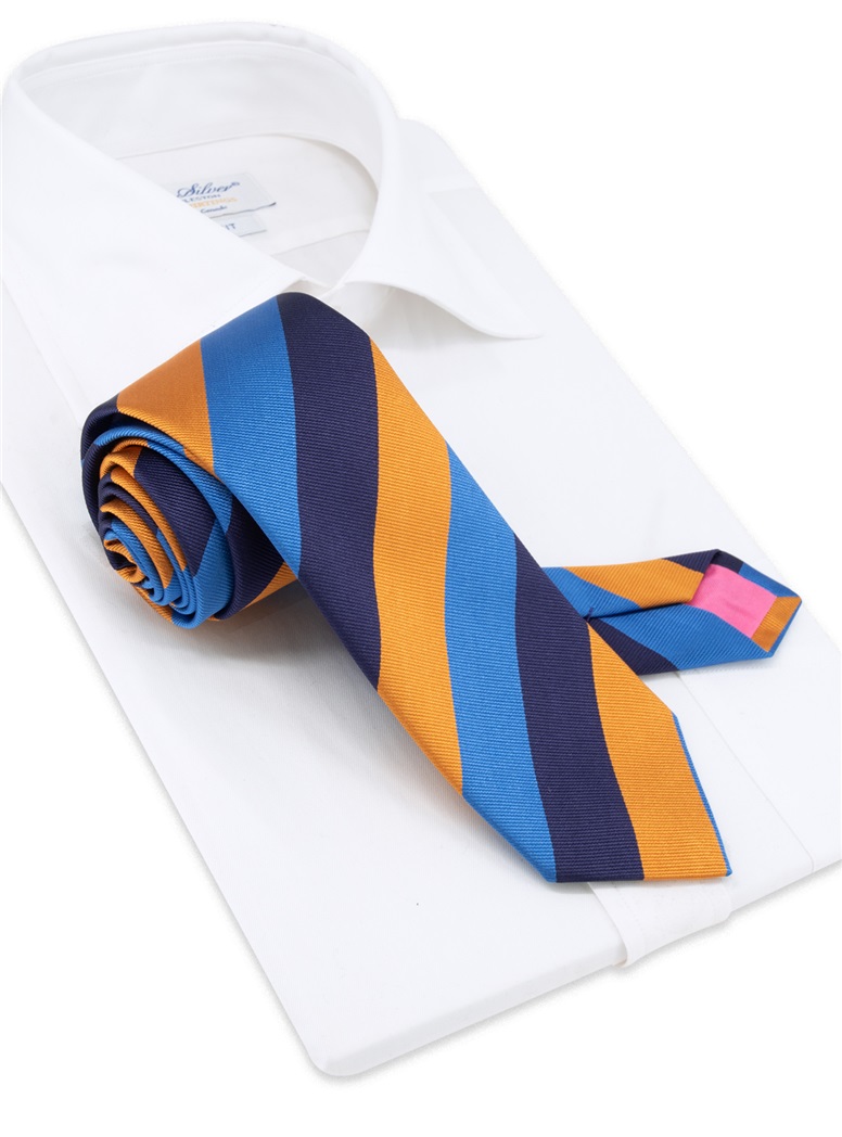 Silk Block Striped Tie in Gold