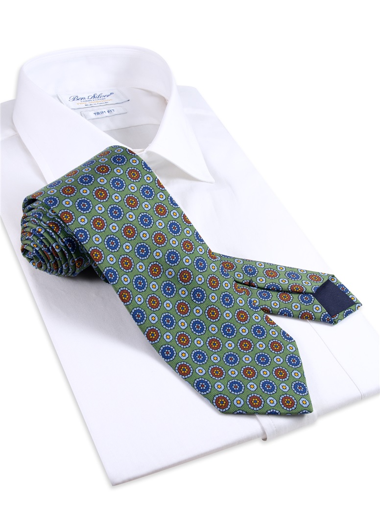 Silk Neat Print Tie in Sage