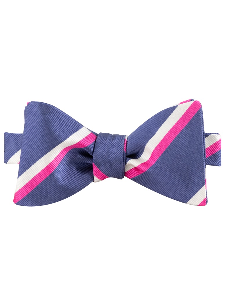 Silk Double Striped Bow Tie in Denim