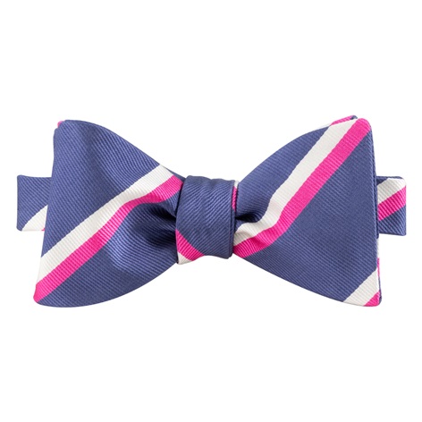 Silk Double Striped Bow Tie in Denim