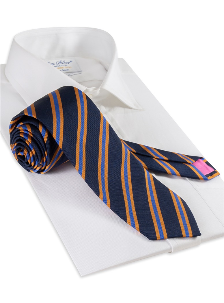 Mogador Woven Stripe Tie in Navy and Cornflower