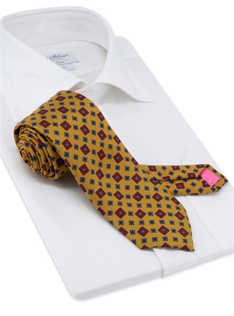 Silk Neat Print Tie in Gold