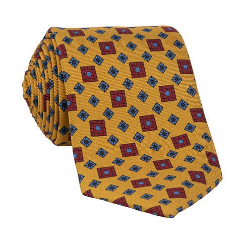 Silk Neat Print Tie in Gold