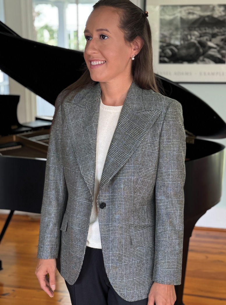 Grey and Cream Glen Plaid Ladies Blazer