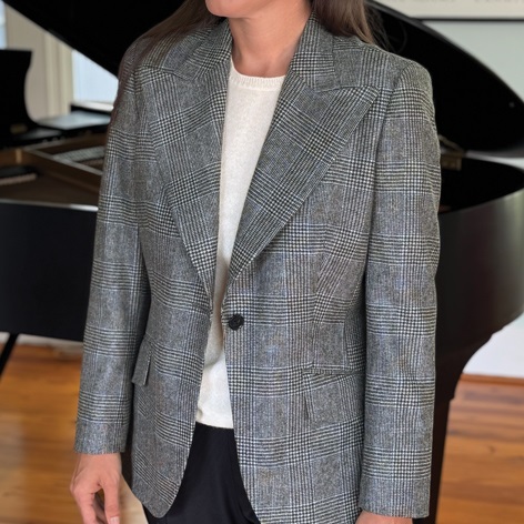 Grey and Cream Glen Plaid Ladies Blazer