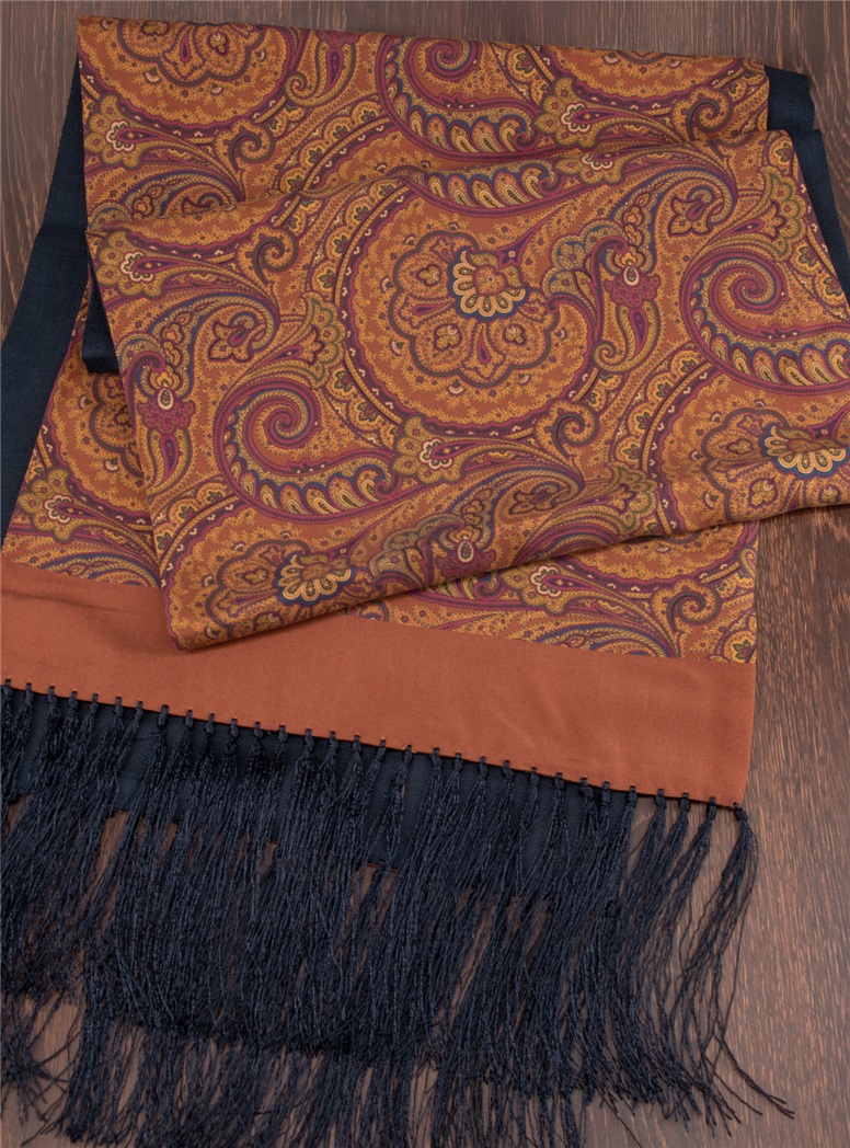 Silk Printed Paisley Scarf in Copper