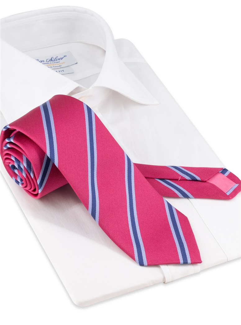 Silk Striped Tie in Magenta