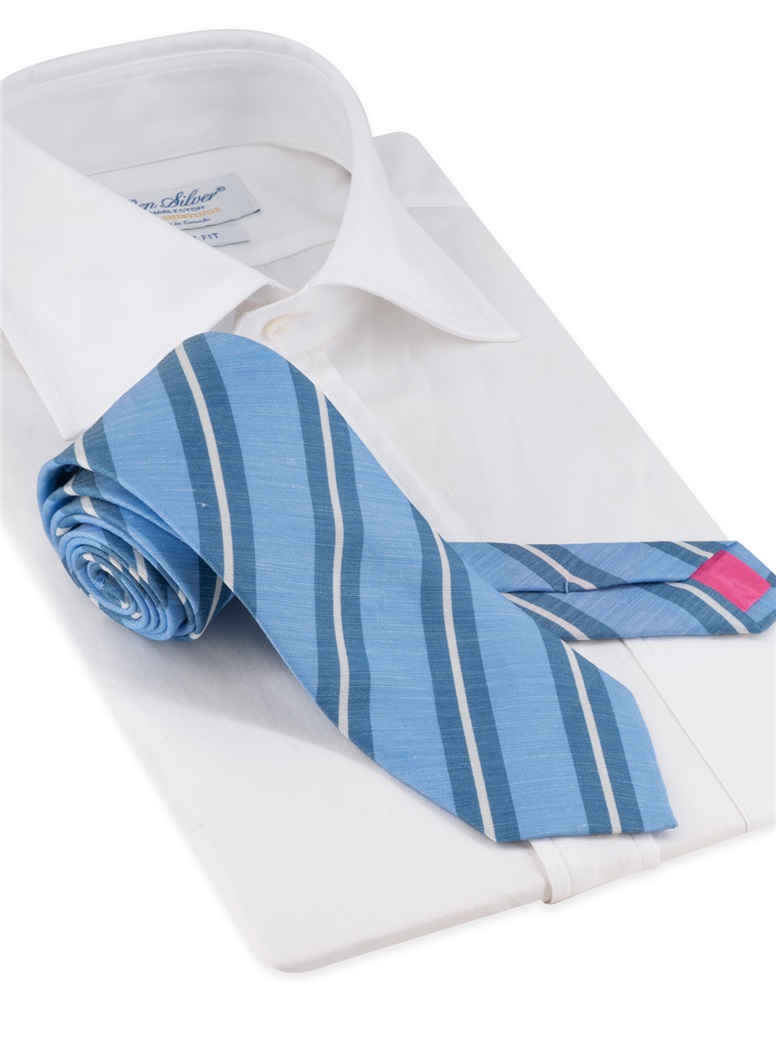 Silk and Linen Striped Tie in Sky
