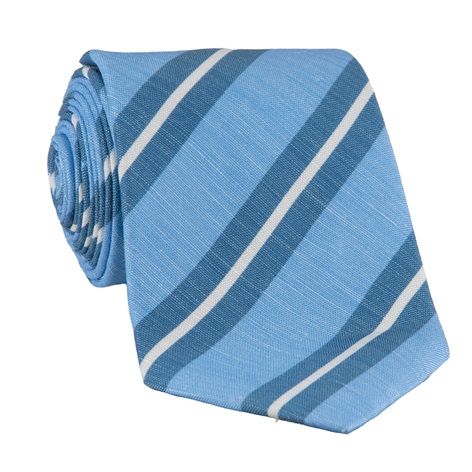 Silk and Linen Striped Tie in Sky