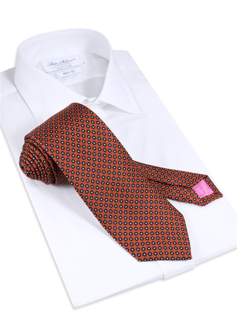 Silk Neat Printed Tie in Copper