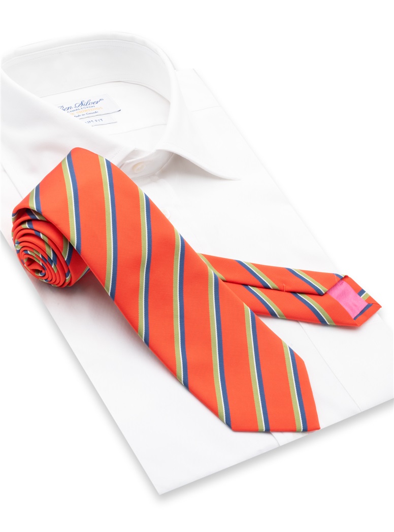 Silk Triple Striped Tie in Tangerine