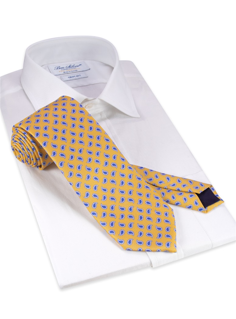 Silk Paisley Printed Tie in Sun