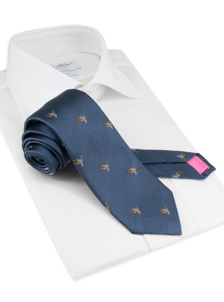 Silk Woven Duck Motif Tie in Dusty Blue