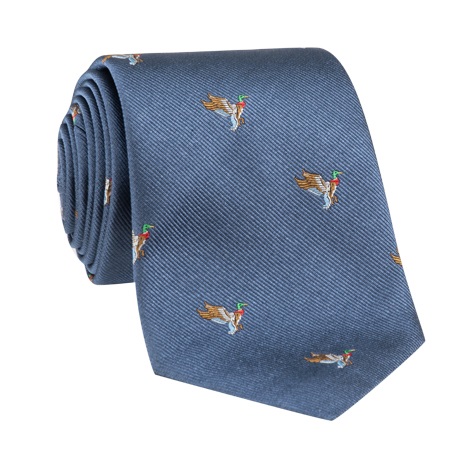 Silk Woven Duck Motif Tie in Dusty Blue